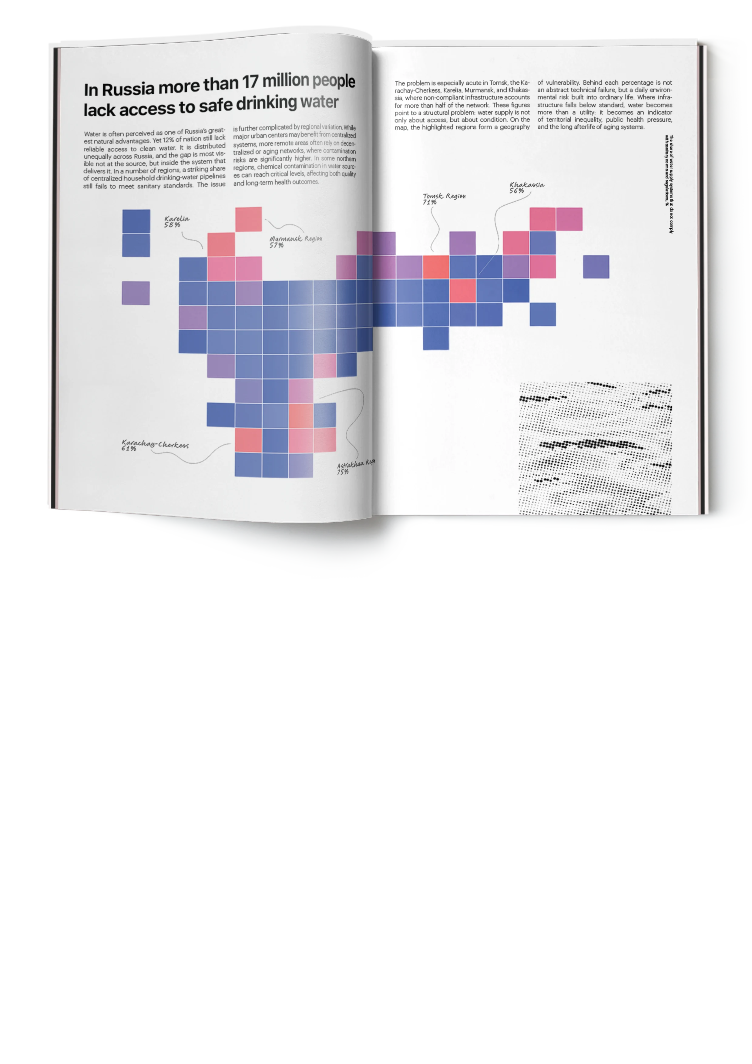 Magazine spread with an infographic map.